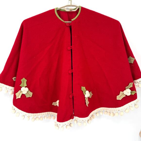 Restoration Hardware RH Vintage Red Wool Christmas Tree Skirt Holly Pompoms 54" - Picture 1 of 9